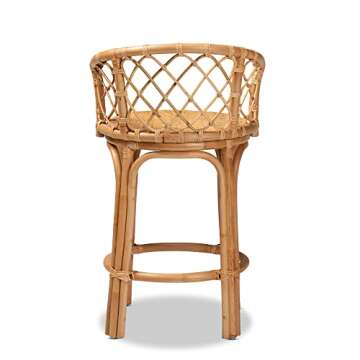 Baxton Studio Orchard Counter Stool Bohemian Natural Brown Rattan Counter Stool