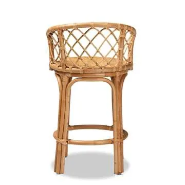 Baxton Studio Orchard Counter Stool Bohemian Natural Brown Rattan Counter Stool