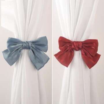 qbodp 2 Pack Bow Curtain Tiebacks Clip Aesthetic Tie Backs for Curtains, Home Decor Living Room Curtain Decoration Clip, Light Blue