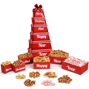 6 Tier Gourmet Christmas Nuts Gift Basket - Indulgent Snack Tower