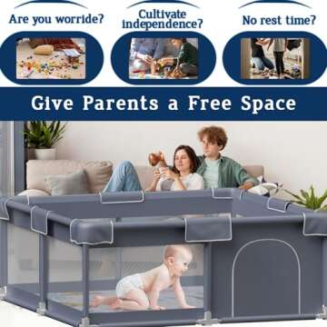 Baby Playpen with Mat, 50x50 Inch Playpen with Mat Waterproof for Babies and Toddlers Play Pen Playa...