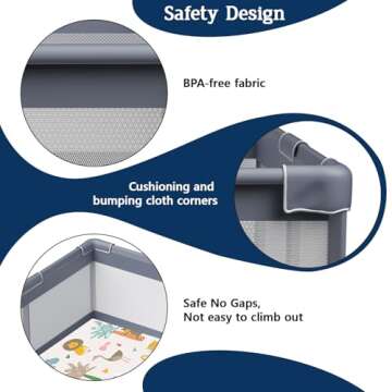 Baby Playpen with Mat, 50x50 Inch Playpen with Mat Waterproof for Babies and Toddlers Play Pen Playards Safety Gate Fence Active Center Indoor