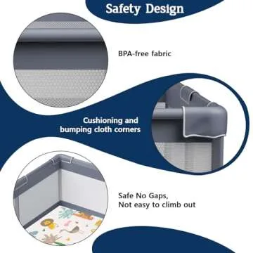 Baby Playpen with Mat, 50x50 Inch Playpen with Mat Waterproof for Babies and Toddlers Play Pen Playards Safety Gate Fence Active Center Indoor