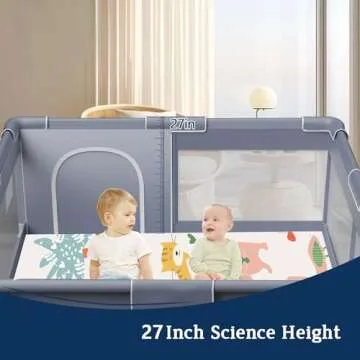 Baby Playpen with Mat, 50x50 Inch Playpen with Mat Waterproof for Babies and Toddlers Play Pen Playards Safety Gate Fence Active Center Indoor