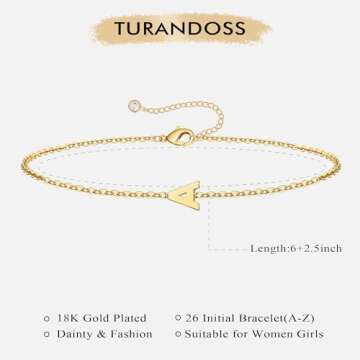 Turandoss Dainty Gold Initial Bracelets for Girls Women Jewelry Gifts - Personalized Gold Initial Bracelets for Women Gold Plated Letter E Initial Bracelet Jewelry Gifts for Teen Girls Women Trendy