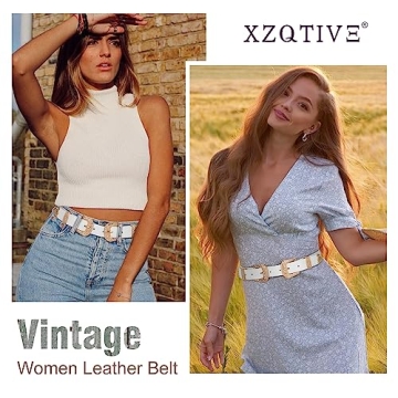 XZQTIVE Women Vintage Western Leather Belt - Adjustable Style