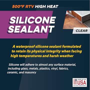 Rutland 500°F RTV High Heat Silicone, High Temperature Sealant, Made in USA, Clear, 10.3 oz Cartridge