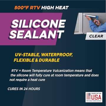 Rutland 500°F RTV High Heat Silicone, High Temperature Sealant, Made in USA, Clear, 10.3 oz Cartridge