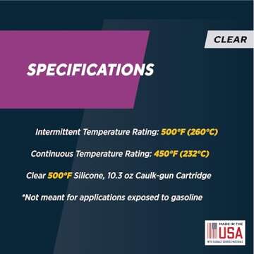 Rutland 500°F RTV High Heat Silicone, High Temperature Sealant, Made in USA, Clear, 10.3 oz Cartridge