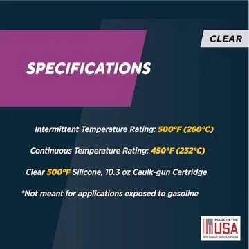 Rutland 500°F RTV High Heat Silicone, High Temperature Sealant, Made in USA, Clear, 10.3 oz Cartridge