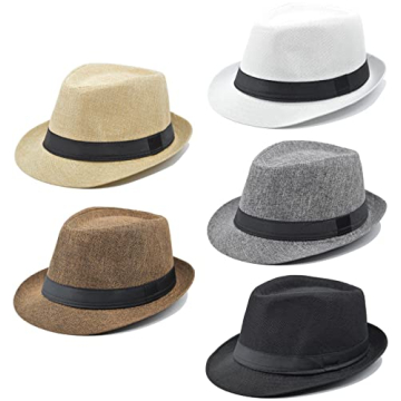 Gionforsy 5 Pack Mens Fedora Hats - Classic 1920s Short Brim Panama Style