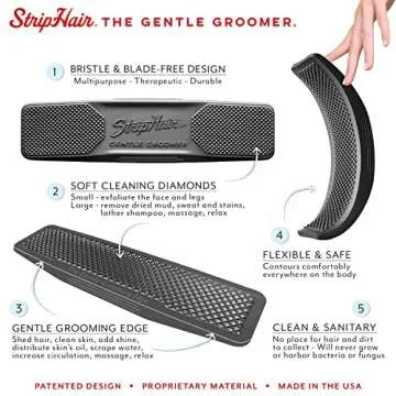 StripHair Gentle Groomer - Original for Horses Dogs 6-in-1 Shedding Grooming Massage (Black)