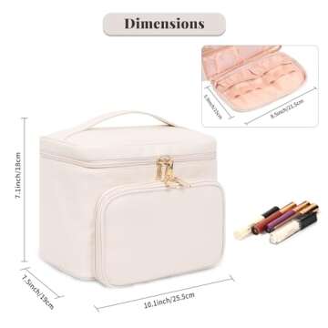 Large Makeup Bag, Portable Travel Makeup Bag for Women Girls with Makeup Brush Compartment, Stylish Makeup Bag Organizer Cosmetic Case With Handle and Divider - Beige