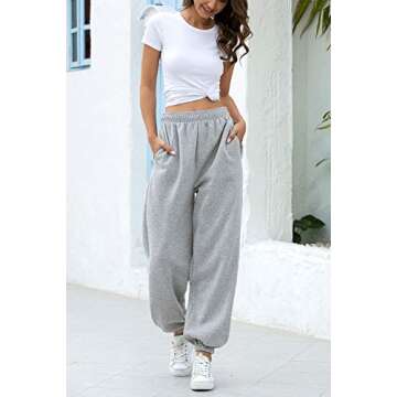 Ru Sweet Women's Active High Waisted Sporty Gym Athletic Fit Jogger Sweatpants Baggy Lounge Pants with Pockets Grey