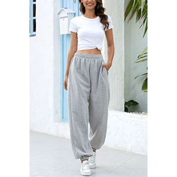 Ru Sweet Women's Active High Waisted Sporty Gym Athletic Fit Jogger Sweatpants Baggy Lounge Pants with Pockets Grey