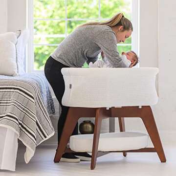TruBliss Evi Smart Baby Bassinet Infant Lounger with Auto-Glide & Sensory Sounds, Baby Bed Compatible with Alexa, Google Home, Includes Sheets (White/Natural)