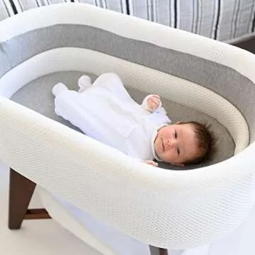 TruBliss Evi Smart Baby Bassinet Infant Lounger with Auto-Glide & Sensory Sounds, Baby Bed Compatible with Alexa, Google Home, Includes Sheets (White/Natural)