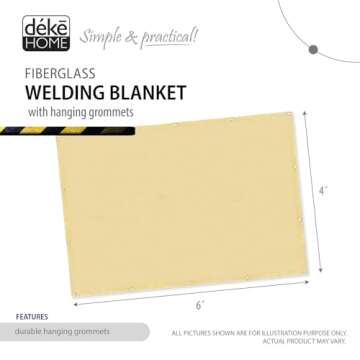 Deke Home - Fireproof Welding Blanket 4x6 ft, Heavy-Duty Fiberglass Fire Shield for Welding, Heat Re...