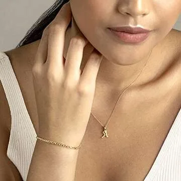 GELIN 14K Solid Gold Custom Script Initial A Necklace | 14 Gold Letter Pendant Necklace for Women, A...