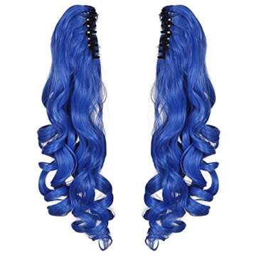 ColorGround Long Curly Cosplay Wig with 2 Ponytails (Blue)