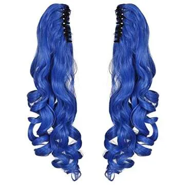 ColorGround Long Curly Cosplay Wig with 2 Ponytails (Blue)