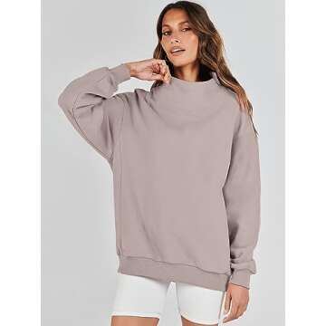 ANRABESS Womens Oversized Sweatshirts Turtleneck Pullover Long Sleeve Hoodies Tops 2024 Fall Fashion Preppy Outfits Khaki-S