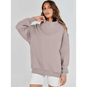 ANRABESS Womens Oversized Sweatshirts Turtleneck Pullover Long Sleeve Hoodies Tops 2024 Fall Fashion Preppy Outfits Khaki-S