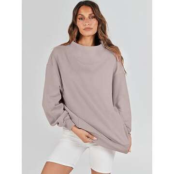 ANRABESS Womens Oversized Sweatshirts Turtleneck Pullover Long Sleeve Hoodies Tops 2024 Fall Fashion Preppy Outfits Khaki-S