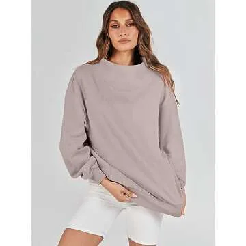 ANRABESS Womens Oversized Sweatshirts Turtleneck Pullover Long Sleeve Hoodies Tops 2024 Fall Fashion Preppy Outfits Khaki-S