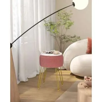 IBUYKE Velvet Storage Footrest Stool Ottoman, Makeup Vanity Stool Side Table with Golden Steel Legs Removable Cover, Coffee Table Top Cover, Pink LG-20P