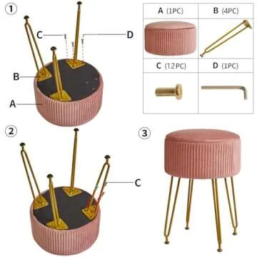 IBUYKE Velvet Storage Footrest Stool Ottoman, Makeup Vanity Stool Side Table with Golden Steel Legs Removable Cover, Coffee Table Top Cover, Pink LG-20P