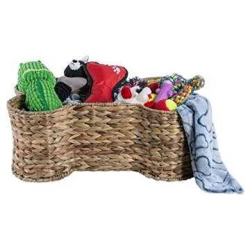 Bone Dry Pet Storage Collection Bone Shape Hyacinth Toy Basket, Natural, Large