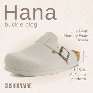 COMFORTABLE CUSHIONAIRE Hana Womens Clogs | Stylish Vegan Suede Slip-Ons with Arch Support & Cork Fo...