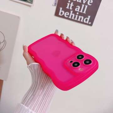 MINSCOSE Compatible with iPhone 14 Pro Max Case, Cute Curly Wave Frame with Clear Kawaii Designs, An...