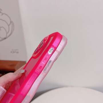 MINSCOSE Compatible with iPhone 14 Pro Max Case, Cute Curly Wave Frame with Clear Kawaii Designs, Anti-Slip Grip Shockproof Soft TPU & Hard Bumper Protective Phone Cover for Girls Women-Hot Pink