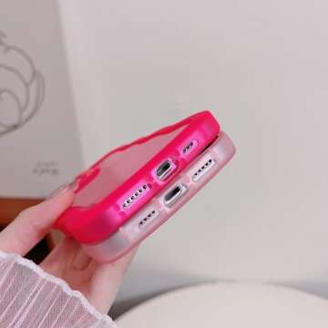 MINSCOSE Compatible with iPhone 14 Pro Max Case, Cute Curly Wave Frame with Clear Kawaii Designs, Anti-Slip Grip Shockproof Soft TPU & Hard Bumper Protective Phone Cover for Girls Women-Hot Pink