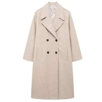 Gihuo Women's Notched Collar Wool Blend Pea Coat Winter Double Breasted Trench Coat Long Oversized Button Down Overcoats(Apricot-S)