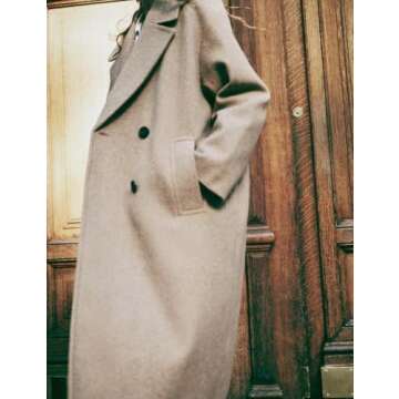 Gihuo Women's Notched Collar Wool Blend Pea Coat Winter Double Breasted Trench Coat Long Oversized Button Down Overcoats(Apricot-S)