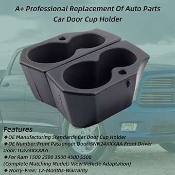 Dasbecan 2PCS Car Door Cup Holder Compatible with 2009-2020 Dodge Ram 1500 2500 3500 4500 5500 Front Driver Passenger Foam Holder Replaces # 5NN24XXXAA 1LD23XXXAA