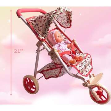 Baby Doll Stroller for Dolls | Play Toy Doll Stroller for Toddlers 3 Year Old Girls Gift | Push Pram Baby Stroller for Dolls, Babydoll Stroller Jogger Baby Carriage for Dolls (Quality Floral Print)