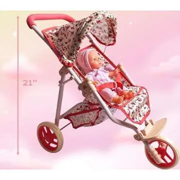 Baby Doll Stroller for Dolls | Play Toy Doll Stroller for Toddlers 3 Year Old Girls Gift | Push Pram Baby Stroller for Dolls, Babydoll Stroller Jogger Baby Carriage for Dolls (Quality Floral Print)