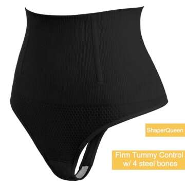 ShaperQueen102B Tummy Control Shapewear Thong for Women – Black High Waist Tummy Control Thong, Waist Cincher for Women (XXL, Black)