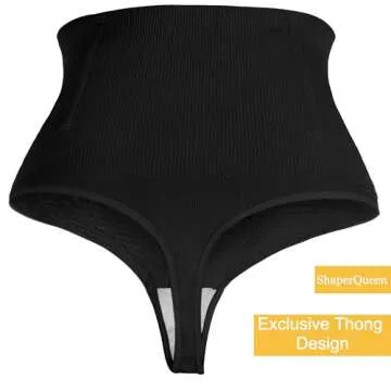 ShaperQueen102B Tummy Control Shapewear Thong for Women – Black High Waist Tummy Control Thong, Waist Cincher for Women (XXL, Black)