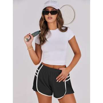 Caracilia Women Running Shorts Flowy Pleated Athletic Shorts Summer High Waisted Tennis Sporty Workout Gym Shorts Black Large