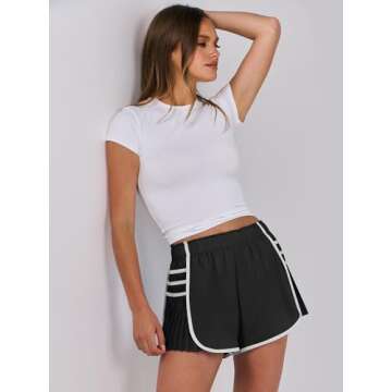 Caracilia Women Running Shorts Flowy Pleated Athletic Shorts Summer High Waisted Tennis Sporty Workout Gym Shorts Black Large