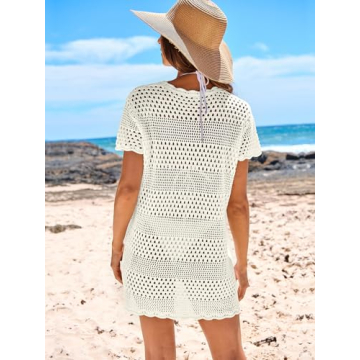 Caracilia Women Swimsuit Coverup Crochet Bathing Suit Cover Ups for Swimwear Swim 2025 Summer Bikini Beachwear Beach Dress White Small