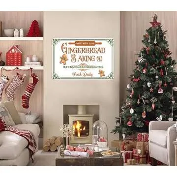Gingerbread Baking Co. Tin Sign Vintage Retro Muffins Cookies Cakes Pies Fresh Daily Christmas Decor For Kitchen,Home Farmhouse Bar Cafes Shop Pub Wall Decor Plaque 8x12 inch