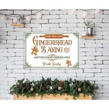 Gingerbread Baking Co. Tin Sign Vintage Retro Muffins Cookies Cakes Pies Fresh Daily Christmas Decor For Kitchen,Home Farmhouse Bar Cafes Shop Pub Wall Decor Plaque 8x12 inch