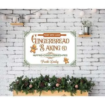 Gingerbread Baking Co. Tin Sign Vintage Retro Muffins Cookies Cakes Pies Fresh Daily Christmas Decor For Kitchen,Home Farmhouse Bar Cafes Shop Pub Wall Decor Plaque 8x12 inch