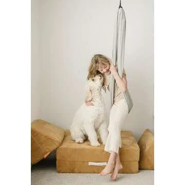 Marlowe & Co Double Layer Cotton Sensory Therapy Compression Swing for Children, Holds 200 lbs, 360° Swivel Hardware Included (Stone)